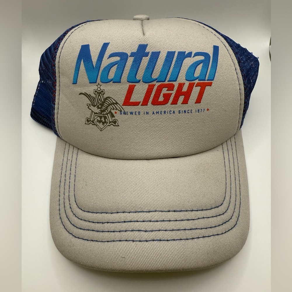 NWT Natural Light Beer Natty Trucker Hat Cap Mens Snapback Blue Gray w/ Logo OS